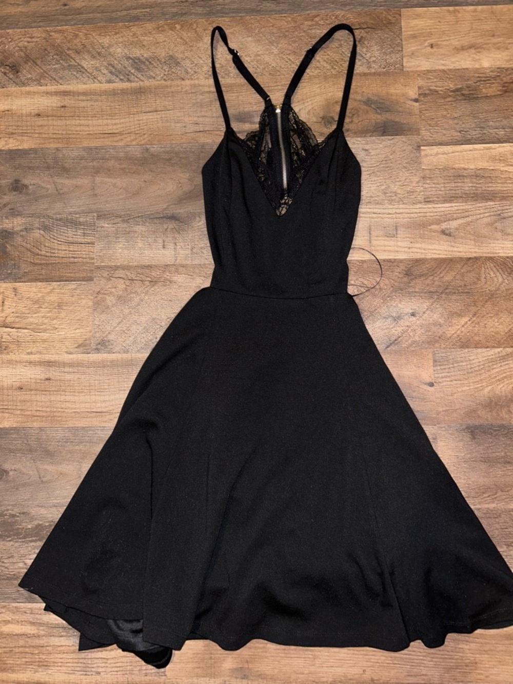 NWT LULU’S LUSH Skater Black Lace-Trim Spaghetti Strap Dress - Picture 5 of 8